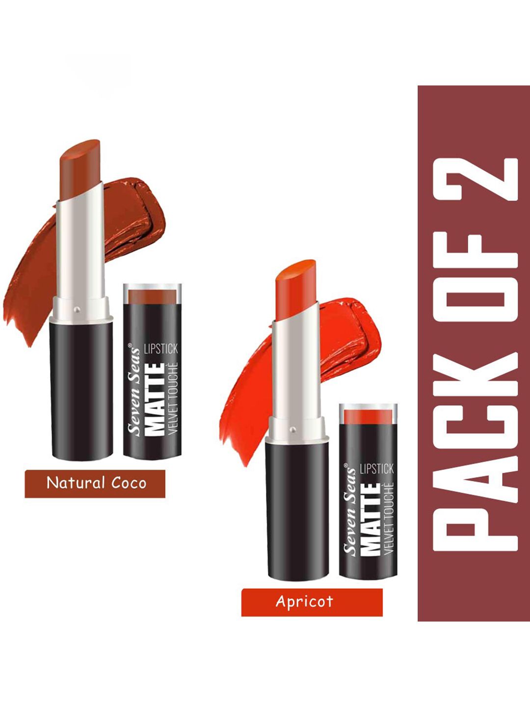 Seven Seas Set of 2 Matte Velvet Touch Lipstick - Natural Coco 215 & Apricot 217 Price in India