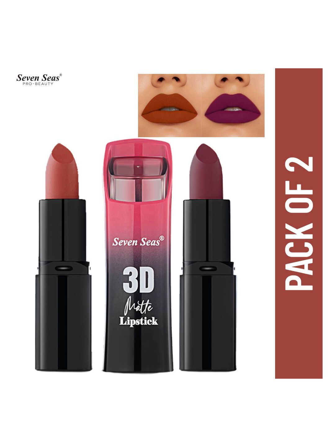 Seven Seas Set of 2 Full Coverage 3D Matte Lipstick - Rose 2-303 & Chestnut Rose 2-305 Price in India