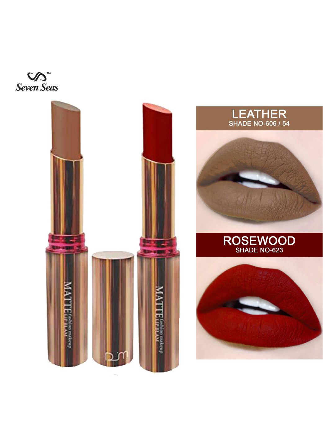 Seven Seas Set of 2 Matte Fashion Makeup Lipstick - Leather 54 & Rosewood 623 Price in India