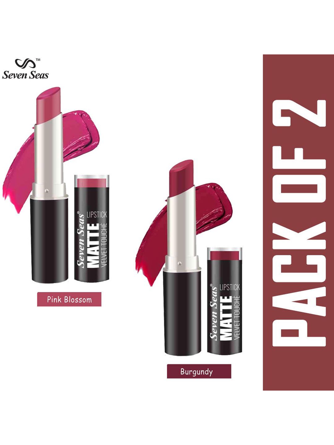 Seven Seas Set of 2 Matte Velvet Touch Lipstick - Burgundy & Pink Blossom Price in India