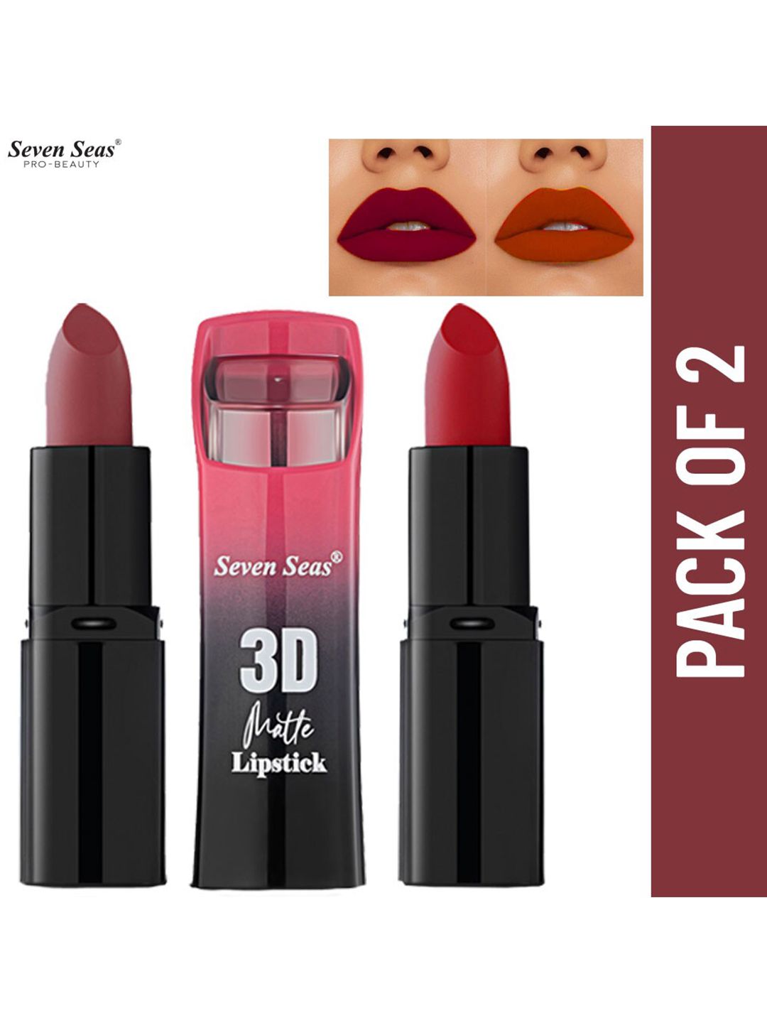 Seven Seas Set of 2 3D Matte Lipstick - Crown of Thorns 311 & Matte Red 312 Price in India