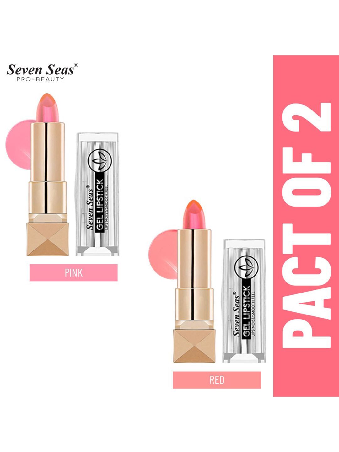 Seven Seas Set of 2 Lips Moist Smooth Feel Gel Lipstick - Pink & Red Price in India