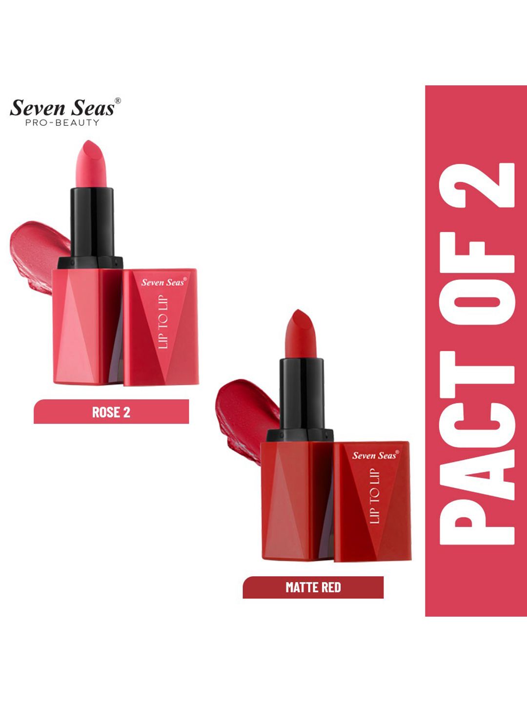 Seven Seas Set of 2 Lip To Lip Matte Lipstick - Rose 2 303 & Matte Red 312 Price in India