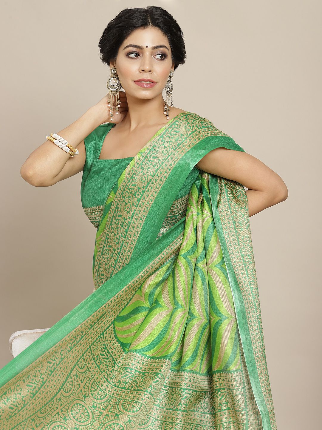 SIRIL Green Silk Cotton Khadi Saree