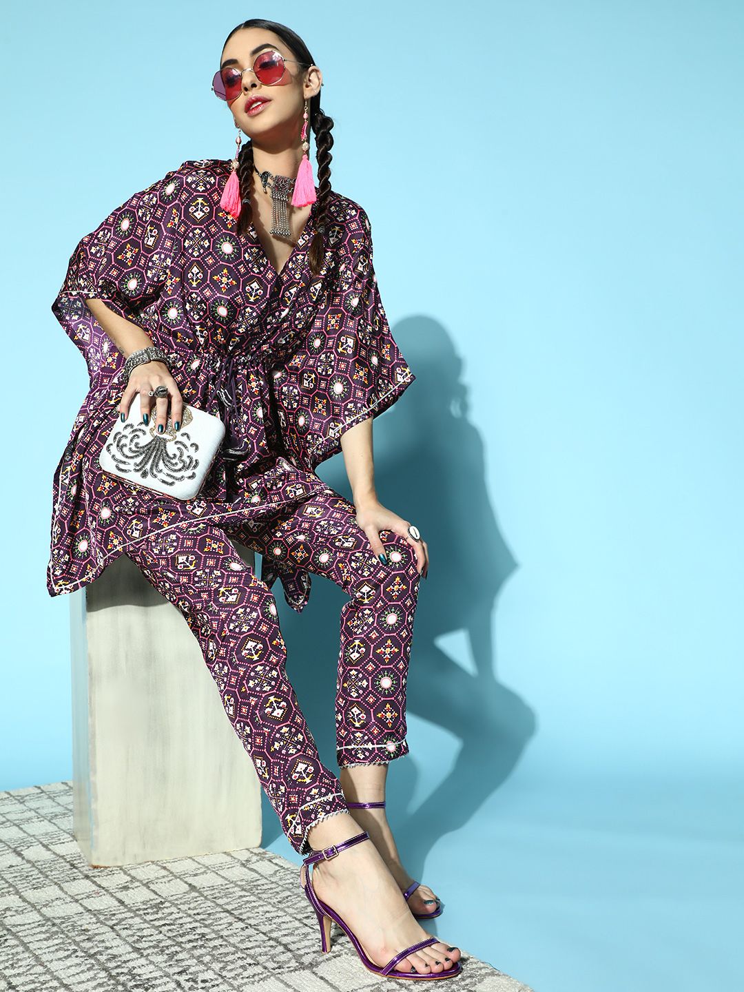 Shae by SASSAFRAS Women Charming Purple Ethnic Motifs All in the Details Trousers Price in India