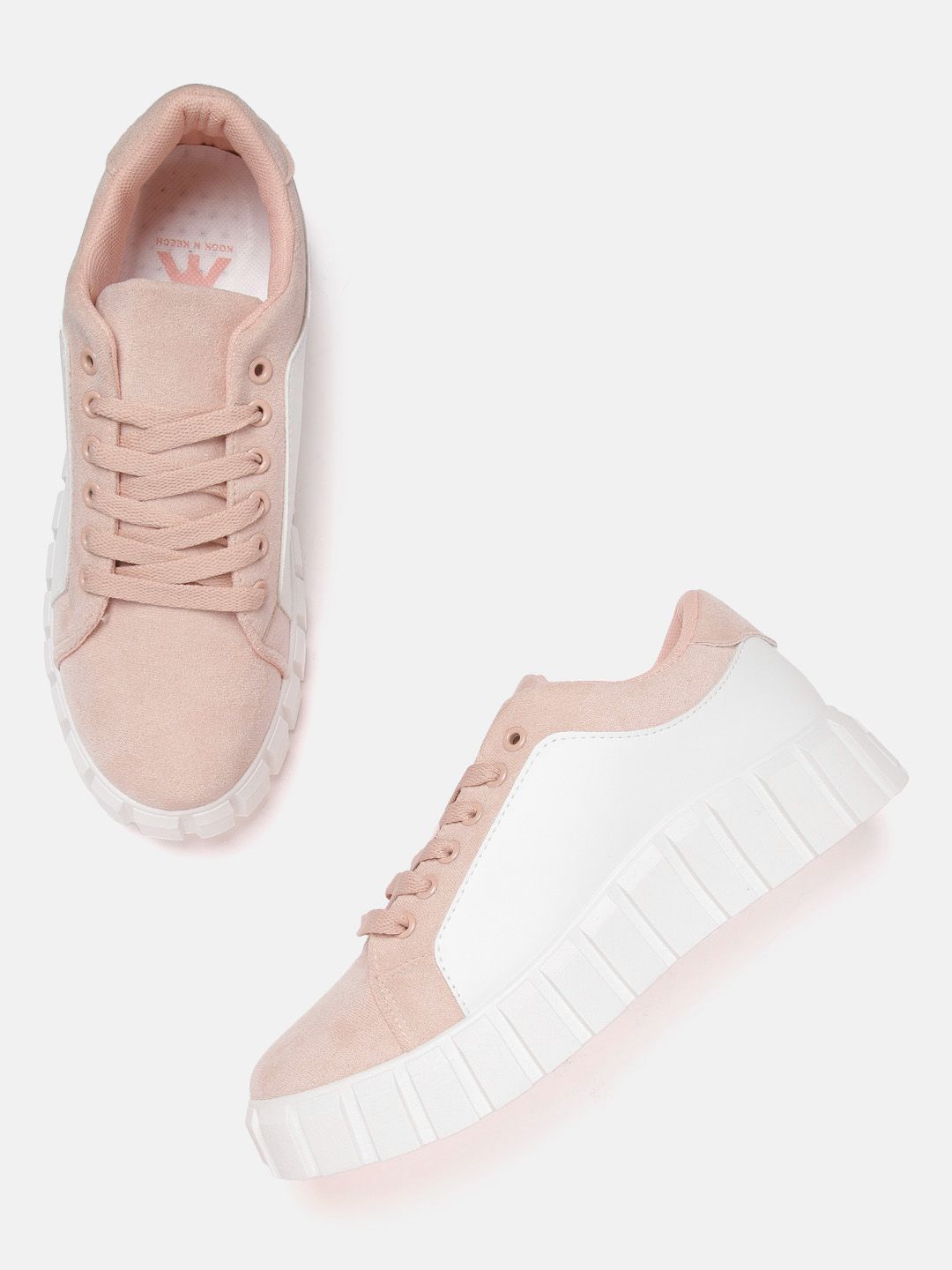 Kook N Keech Women Peach-Coloured & White Colourblocked Sneakers Price in India