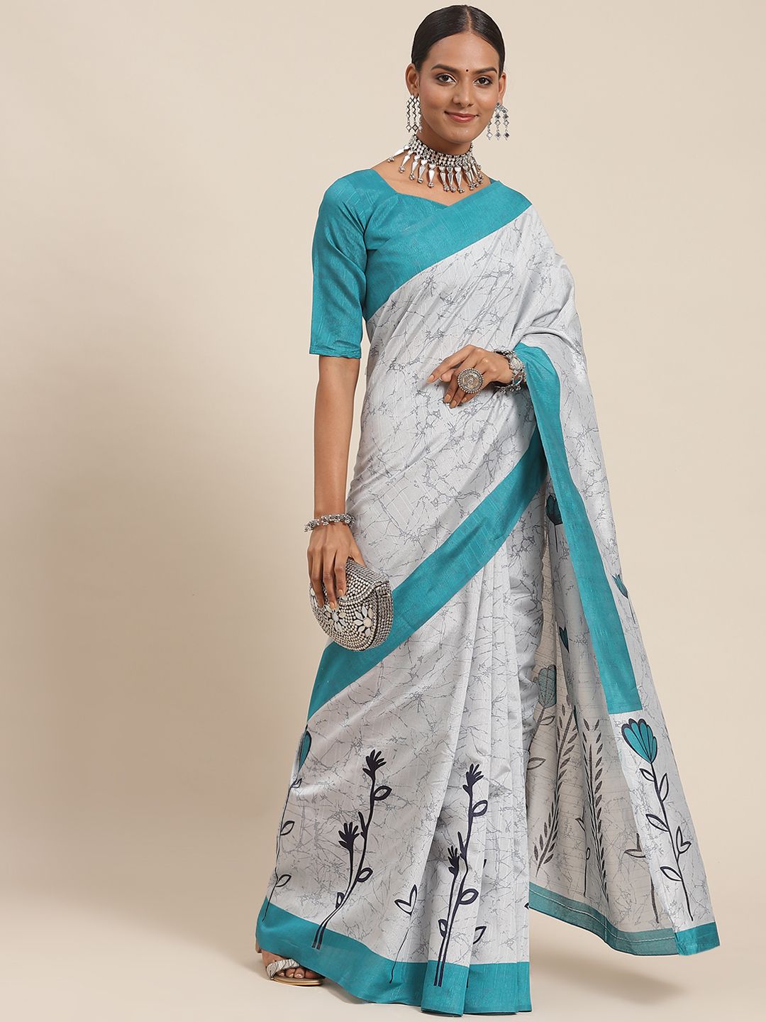 Saree mall Grey & Blue Bhagalpuri Silk Sarees Price in India