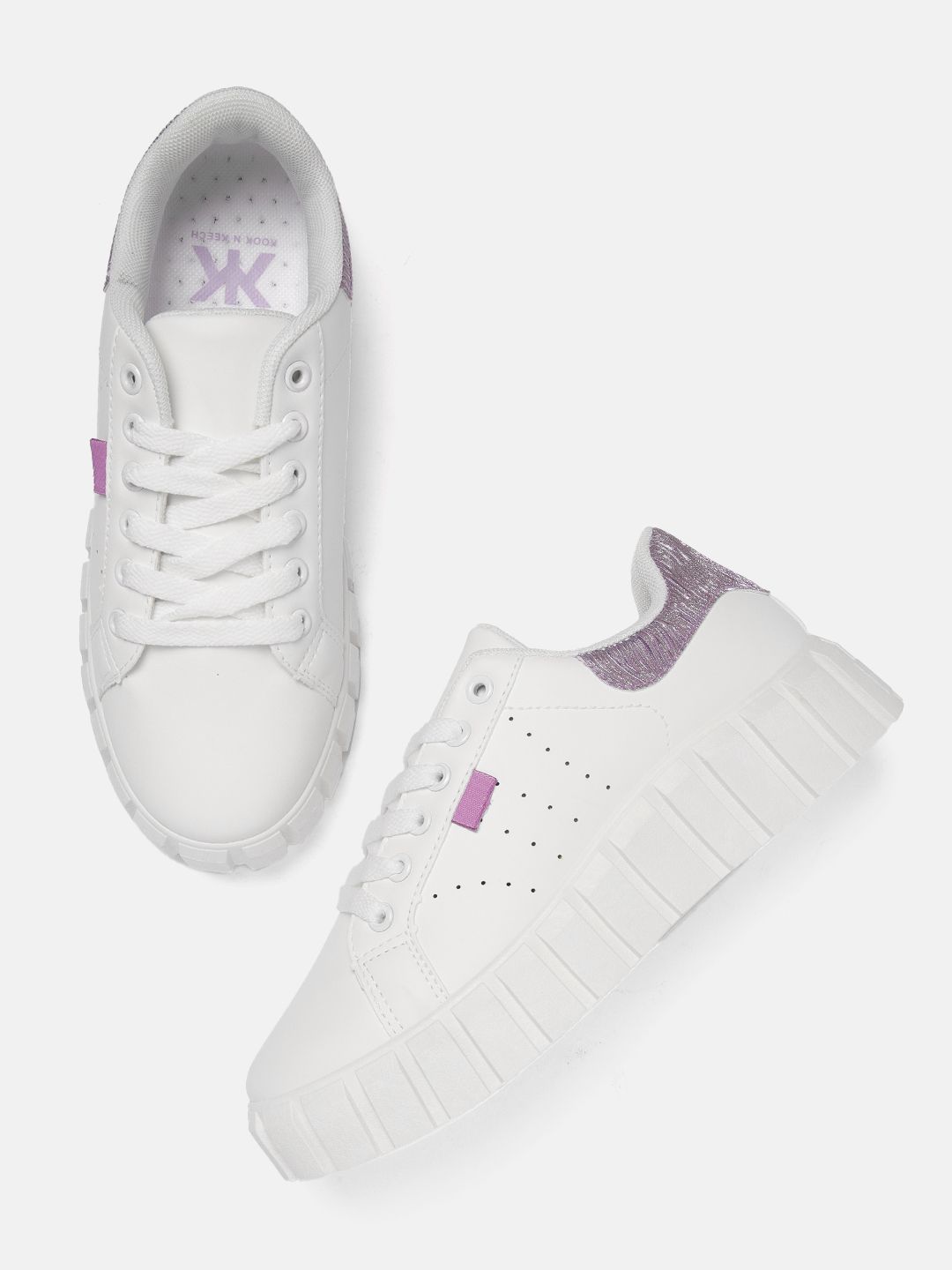 Kook N Keech Women White & Purple Perforated Sneakers Price in India