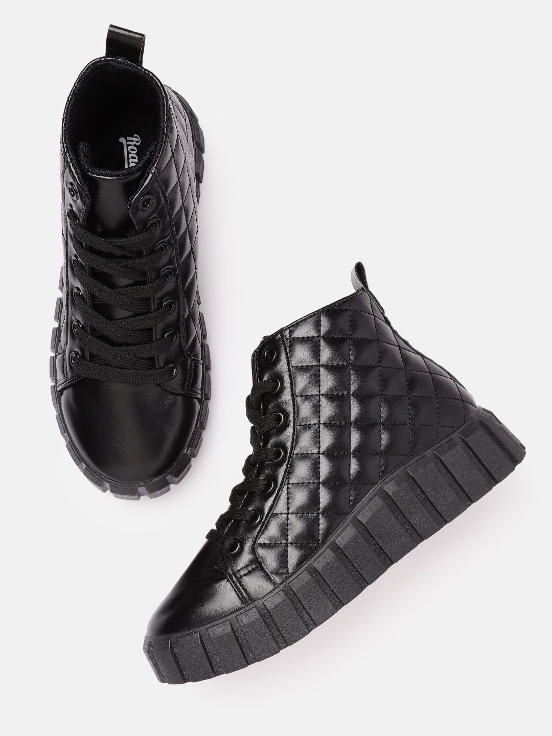 Roadster Women Black Quilted Textured Mid-Top Sneakers Price in India