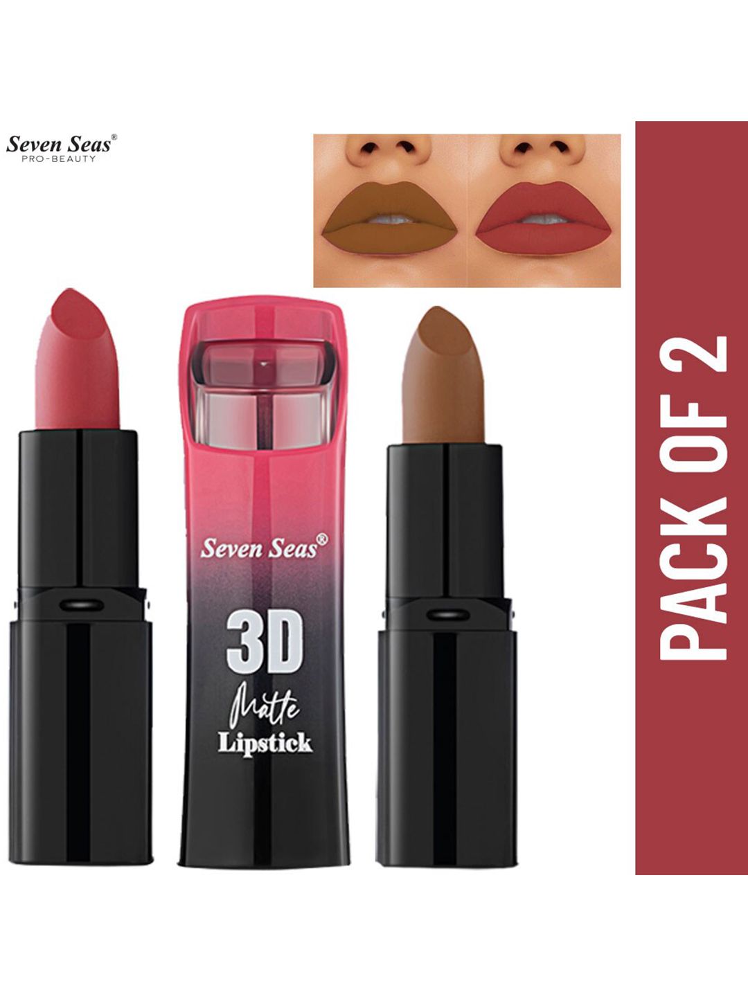 Seven Seas Set of 2 3D Matte Lipstick - Crown of Thorns 1 304 & Apple Candy 314 Price in India