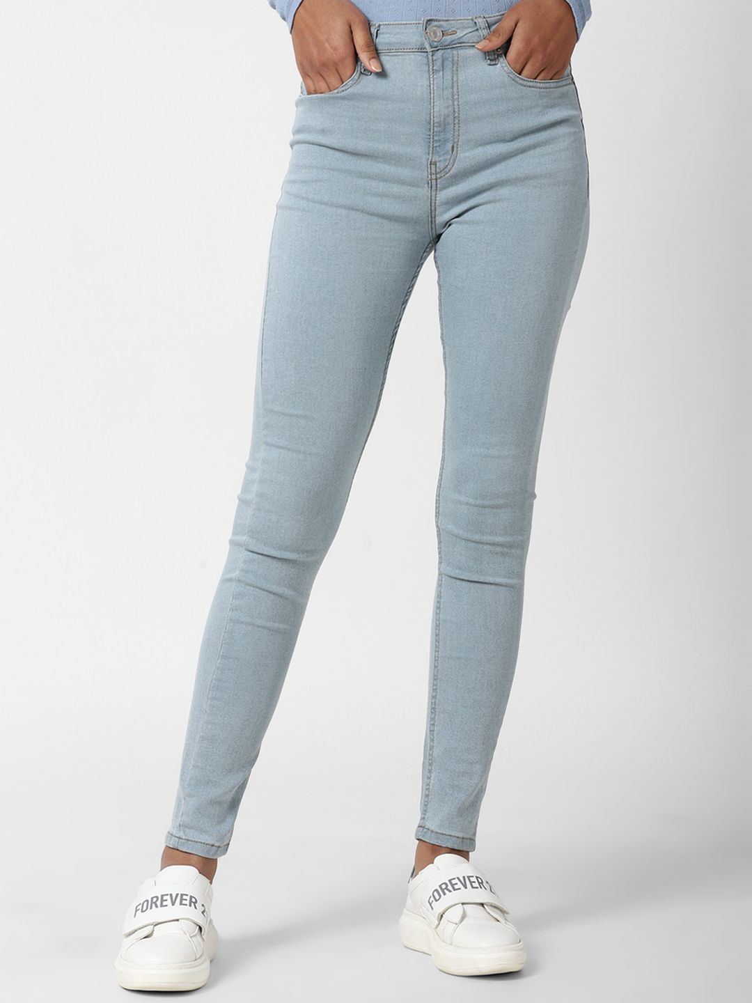 FOREVER 21 Women Blue Skinny Fit High-Rise Stretchable Jeans Price in India