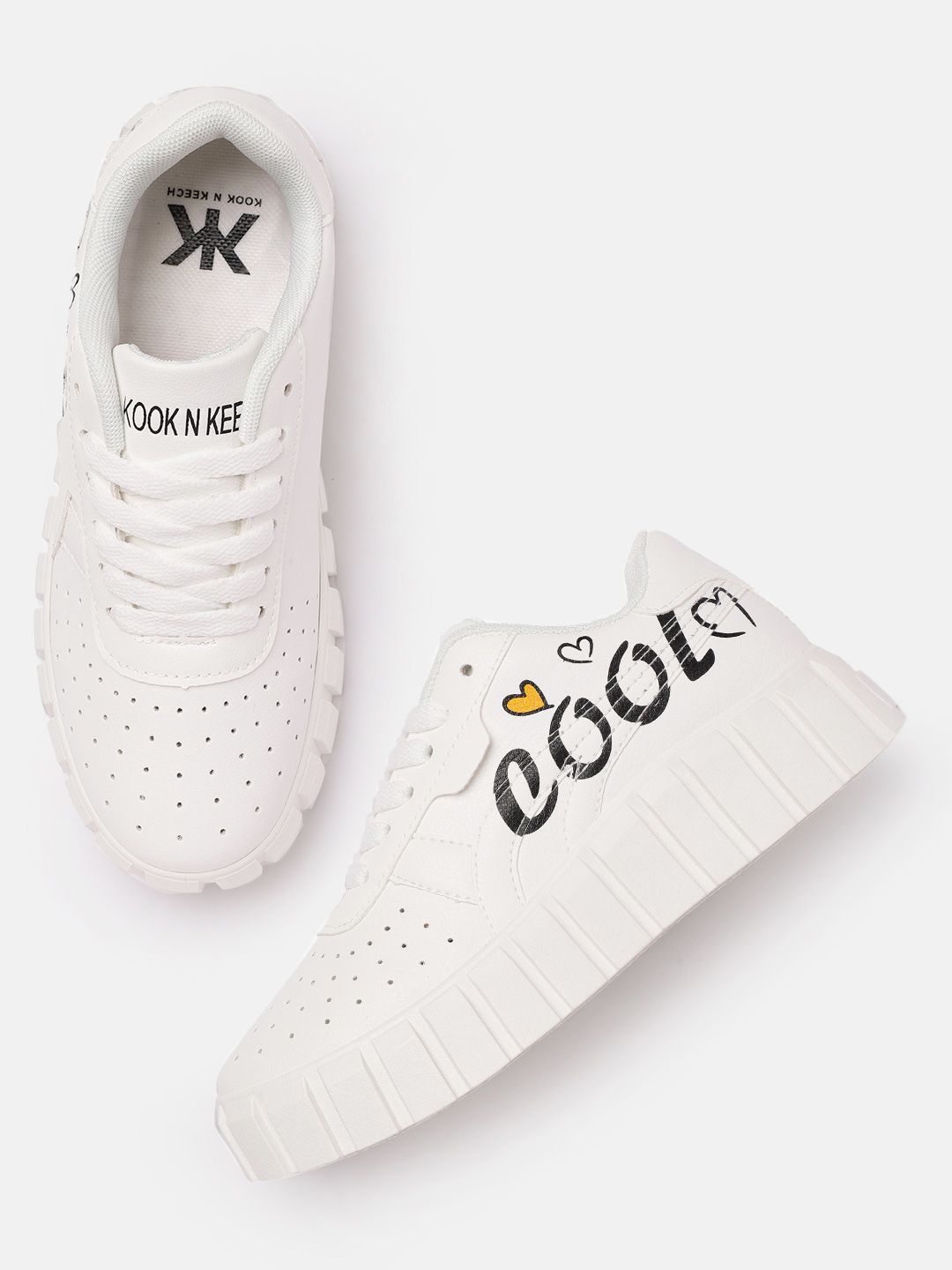 Kook N Keech Women White Perforations Regular Sneakers with Typography Print Detail Price in India