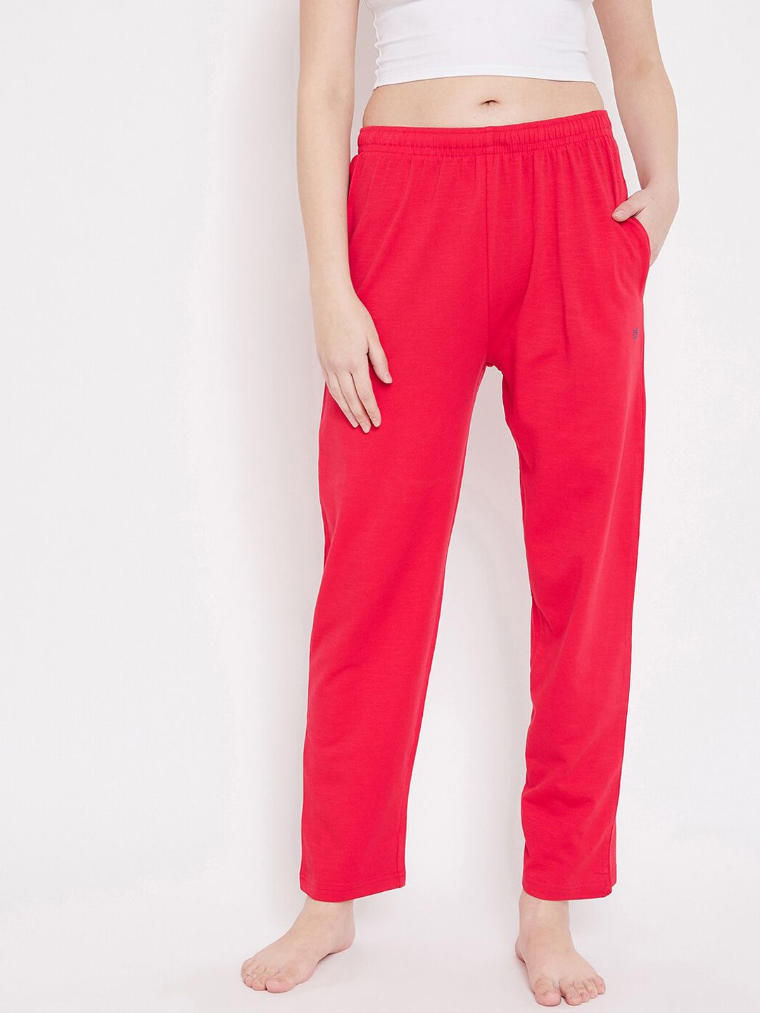 Okane Women Red Solid Straight Cotton Lounge Pants Price in India