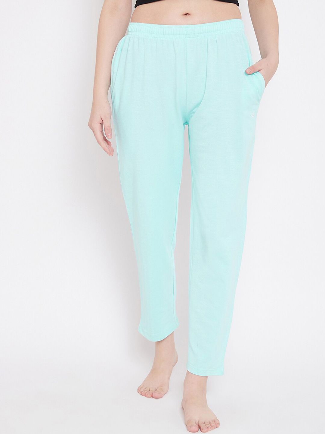 Okane Women Blue Solid Cotton Lounge Pants Price in India