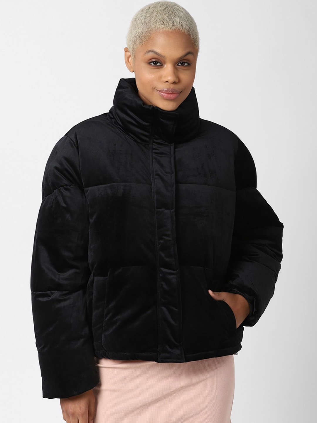 FOREVER 21 Women Black Solid Padded Jacket Price in India