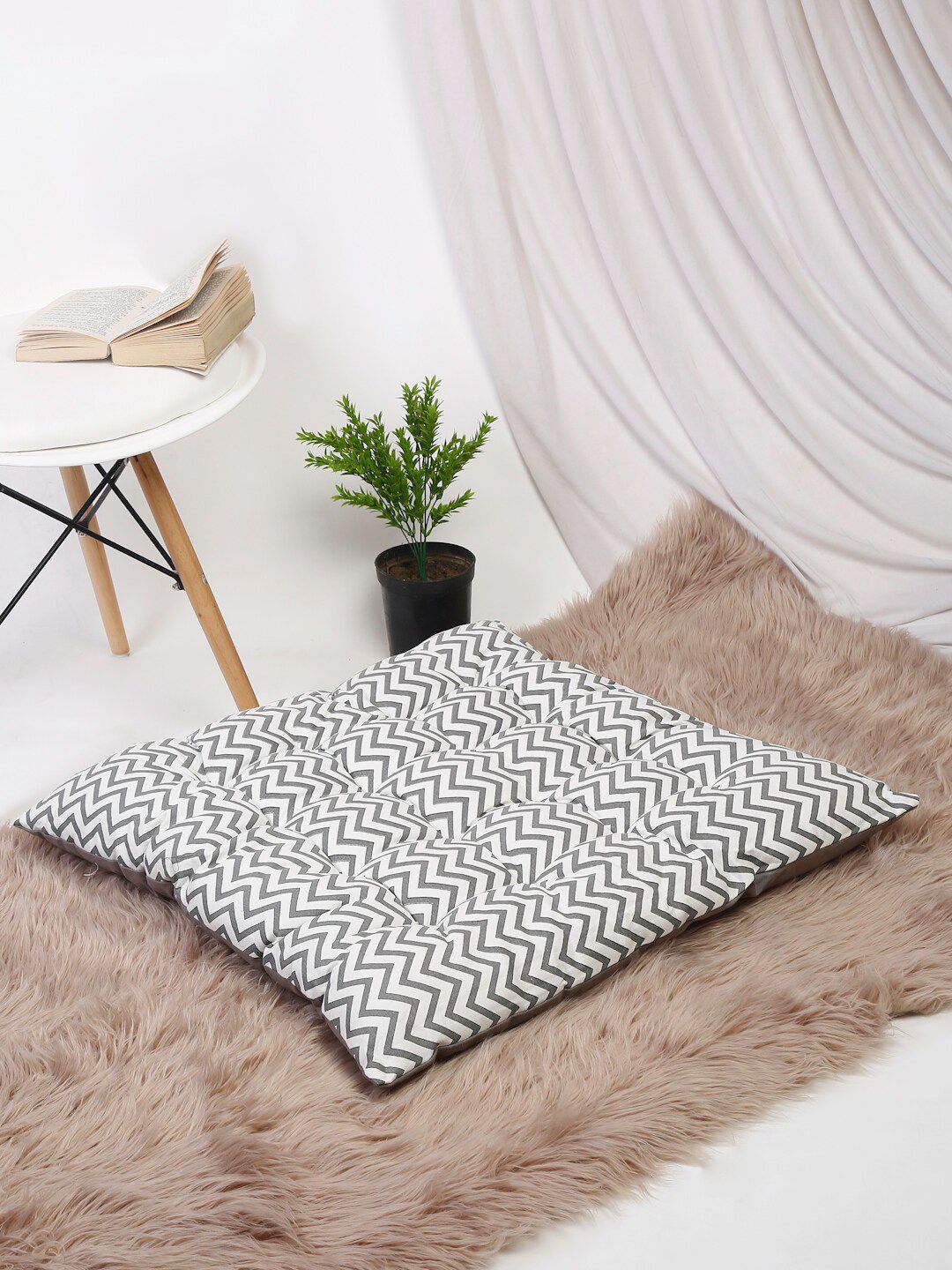 EK BY EKTA KAPOOR Off White & Grey Geometric Print Floor Cushions Price in India