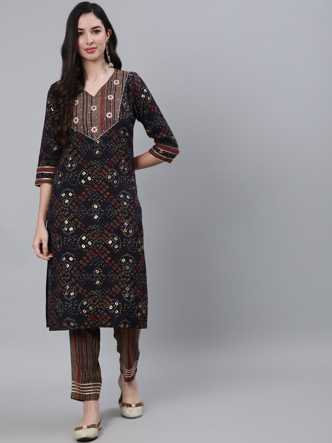 Jaipur Kurti Women Black Bandhani Printed Kurta with Trousers Price in India