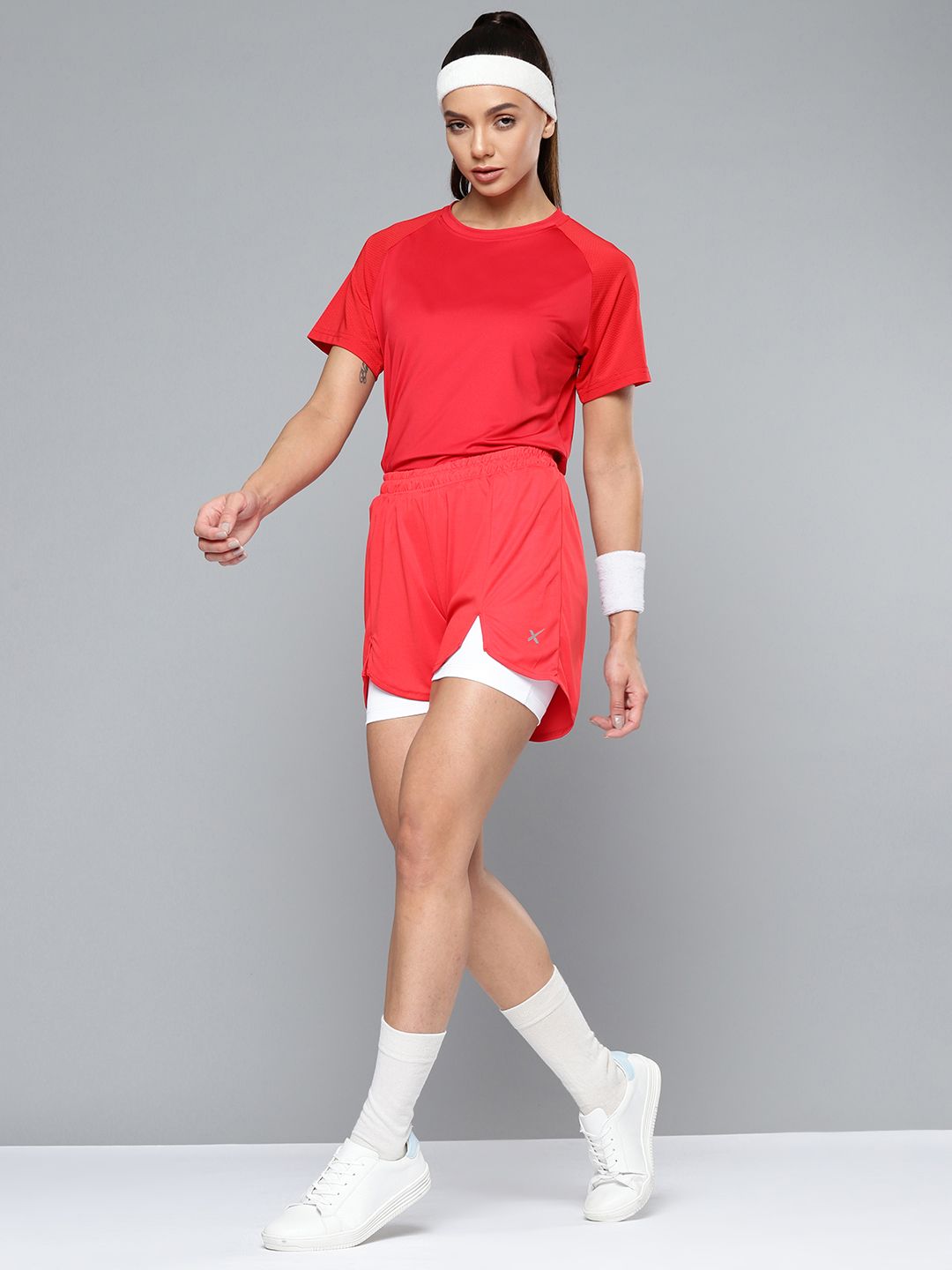 HRX By Hrithik Roshan Racketsport Women Racing Red Rapid-Dry Colourblock Shorts Price in India