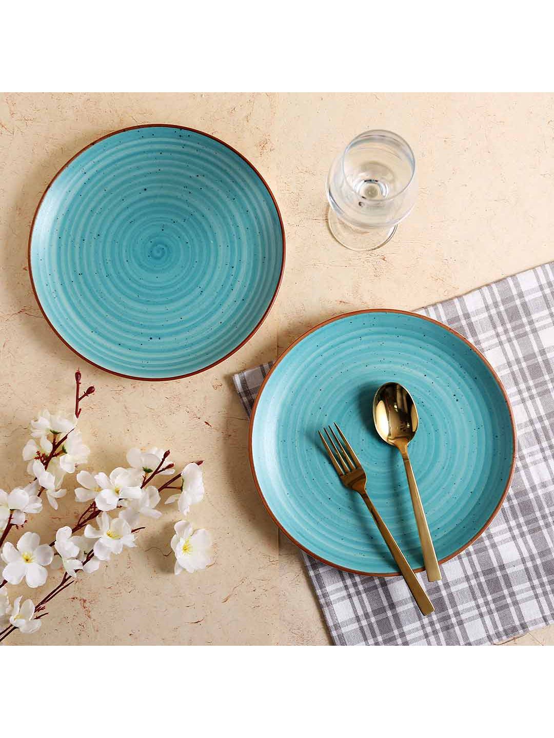 Wonderchef Blue 2 Pieces Printed Teramo Stoneware Matte Dinner Plates Price in India