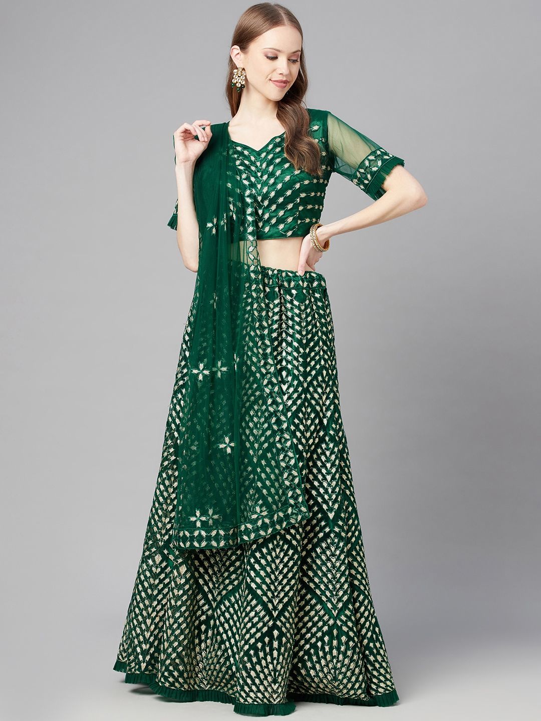 Readiprint Fashions Green Embroidered Unstitched Lehenga & Blouse With Dupatta Price in India