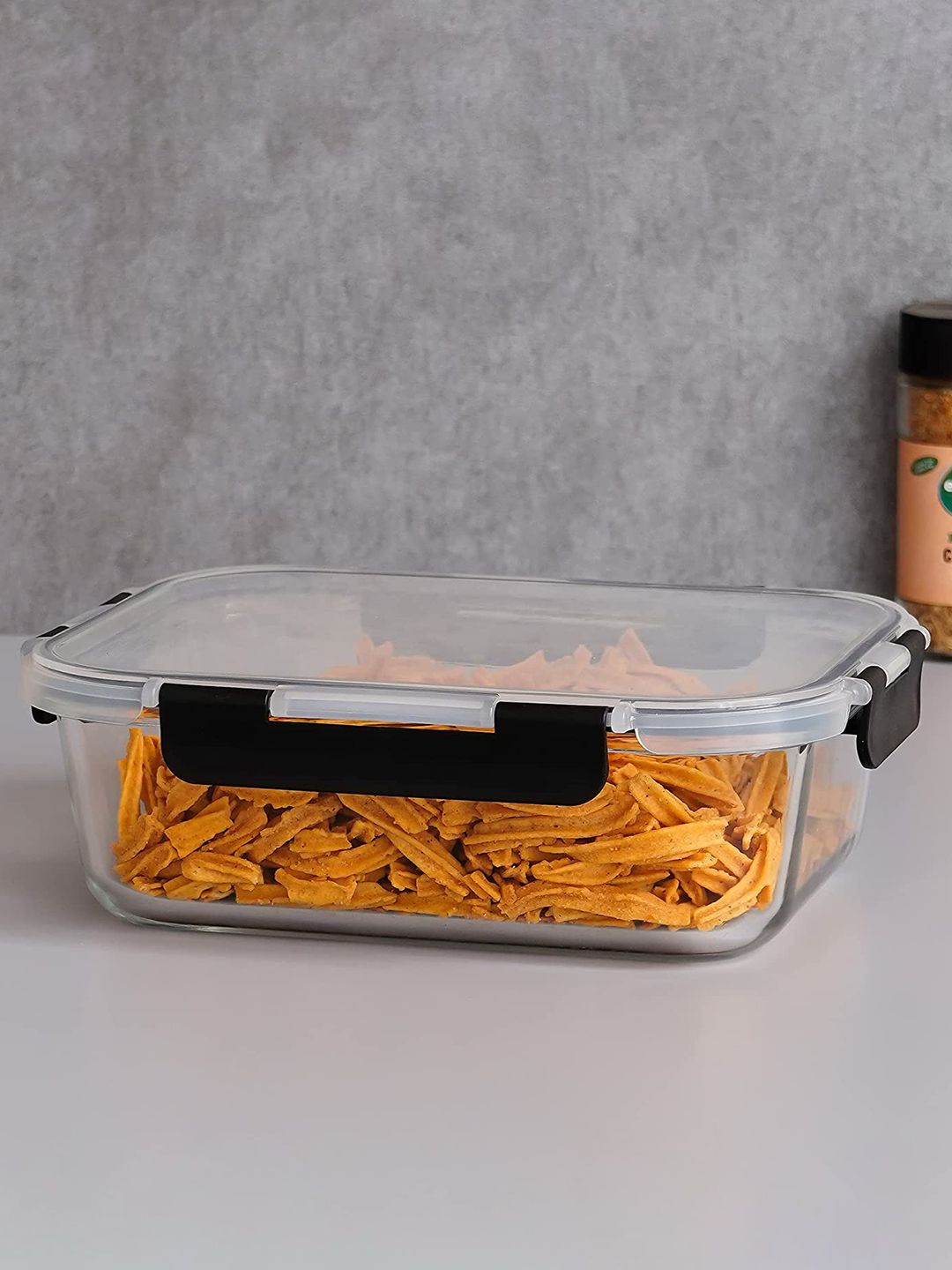 Femora Transparent & Black Microwave Safe Rectangle Food Container with Break Free Lid Price in India