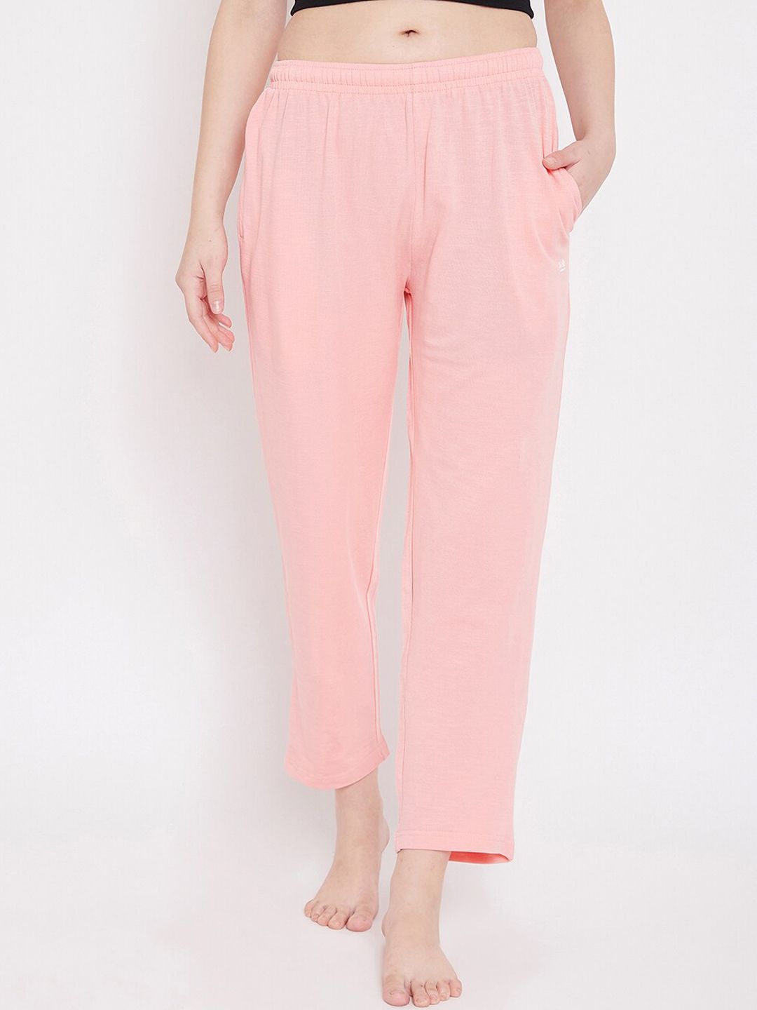 Okane Women Peach-Coloured Solid Cotton Lounge Pants Price in India