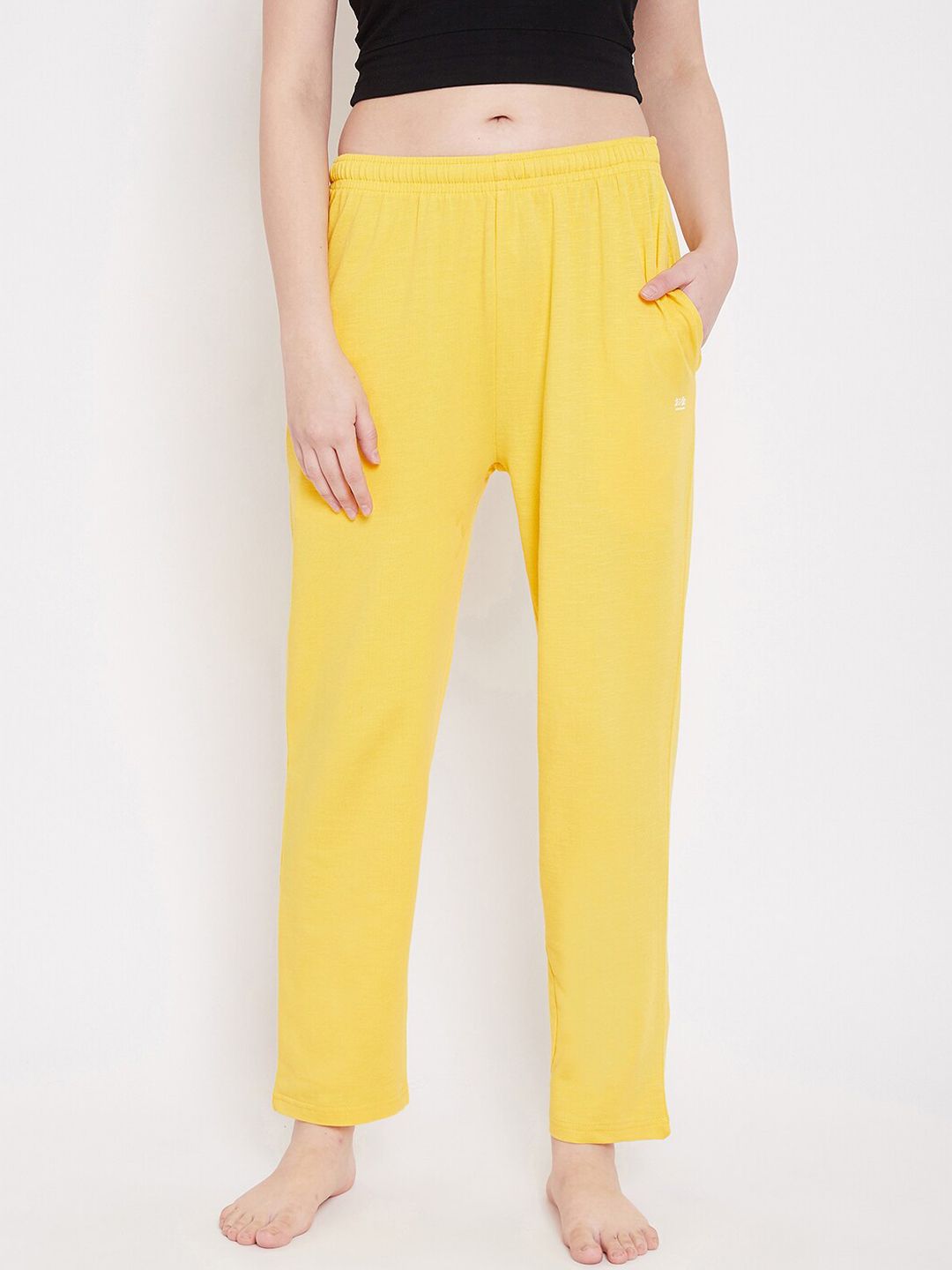 Okane Women Yellow Solid Cotton Lounge Pants Price in India