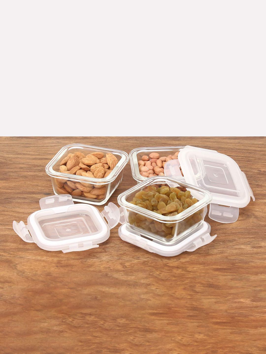 Femora Set Of 3 Transparent Borosilicate Glass Rectangle Food Storage Container With Lid Price in India