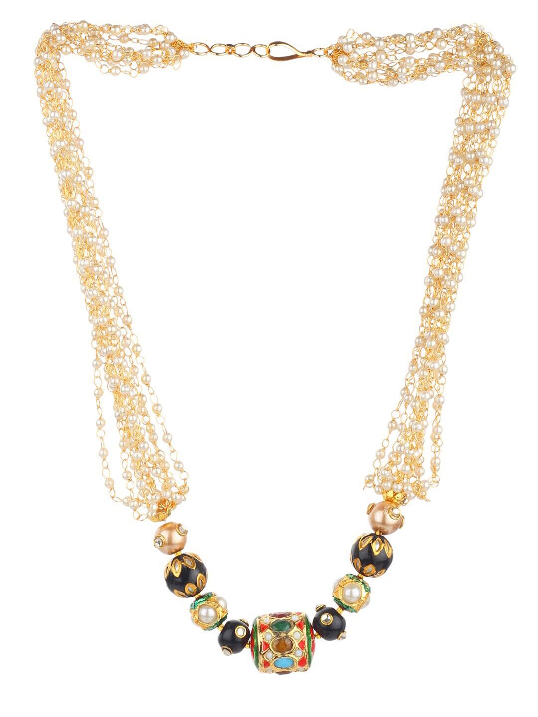 Runjhun Women Gold-Plated & White Beads And Pearls Studded Necklace Price in India