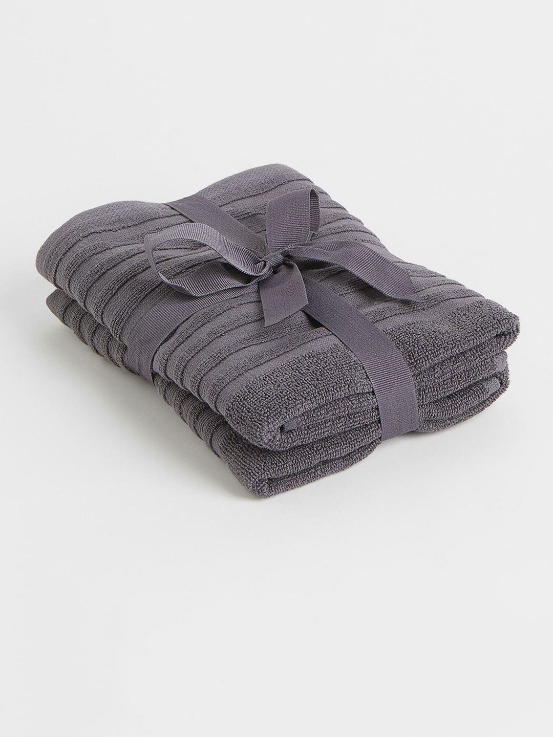 H&M Pack of 2 Grey Striped Cotton Hand Towels Price in India
