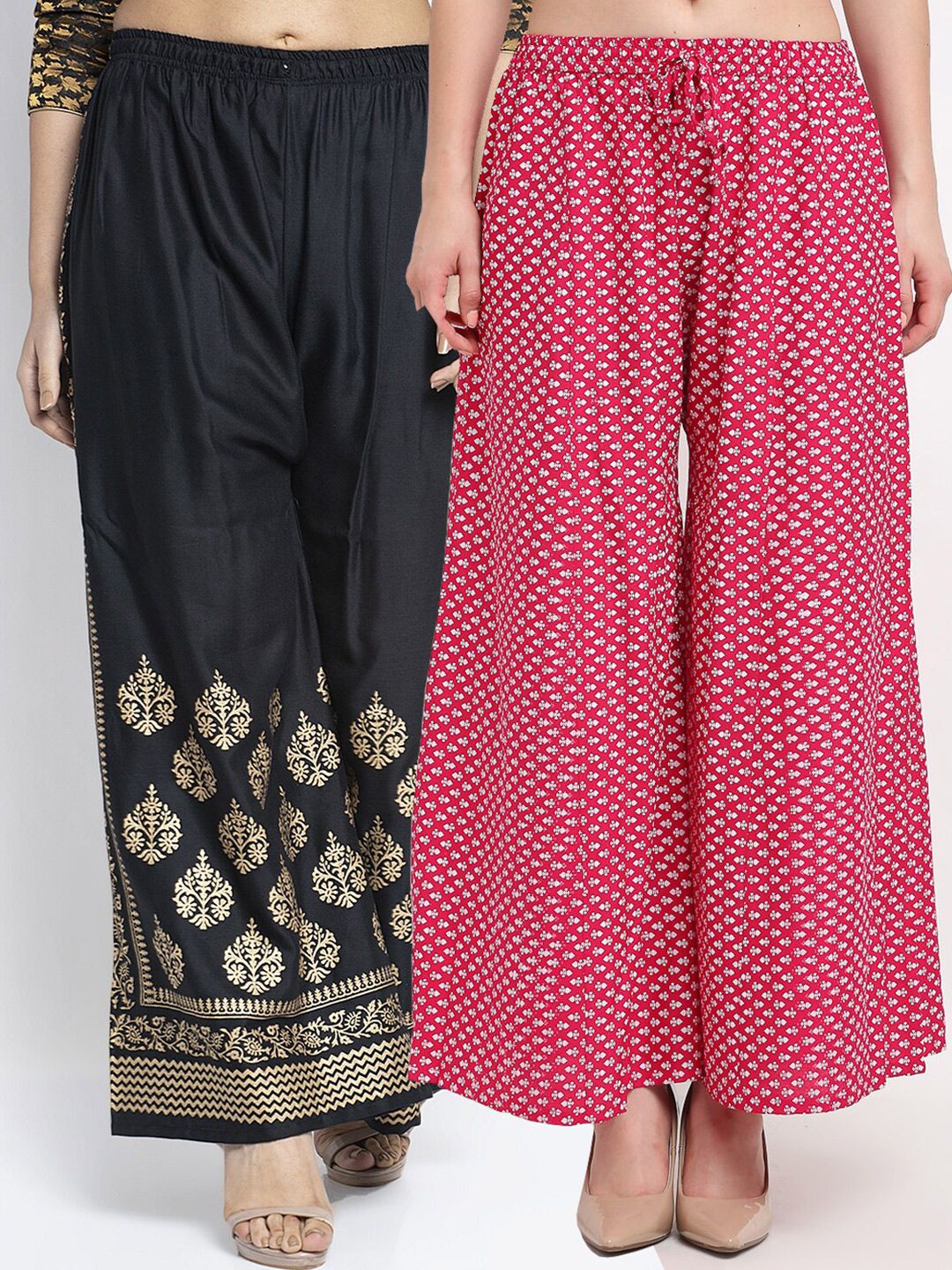 Jinfo Women Black & Pink set Of 2 Ethnic Motifs Printed Flared Ethnic Palazzos Price in India