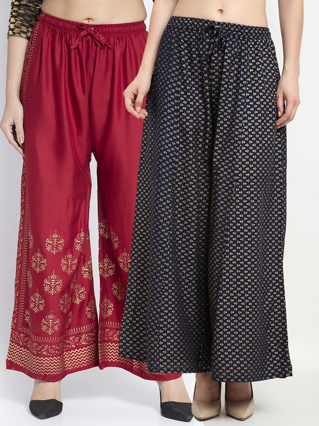 Jinfo Women Maroon & Navy Blue Set of 2 Ethnic Motifs Printed Flared Ethnic Palazzos Price in India