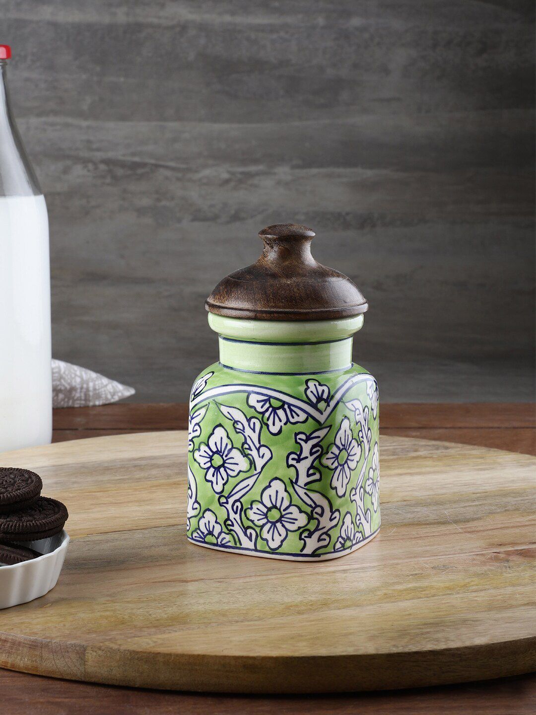 VarEesha Green & Brown Mughal Printed Jar With Lid Price in India