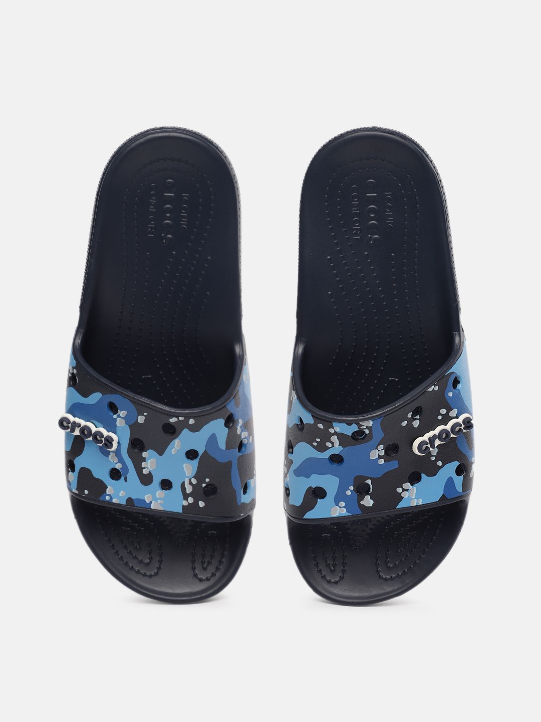 Crocs Unisex Navy Blue Camouflage Print Classic Croslite Sliders Price in India