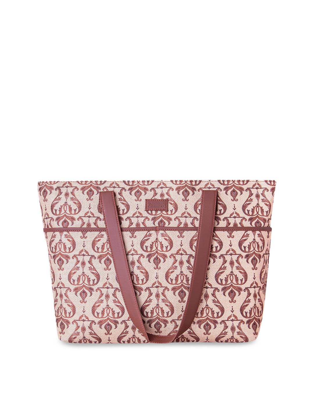 ZOUK Brown Floral Printed Structured Tote Bag Price in India