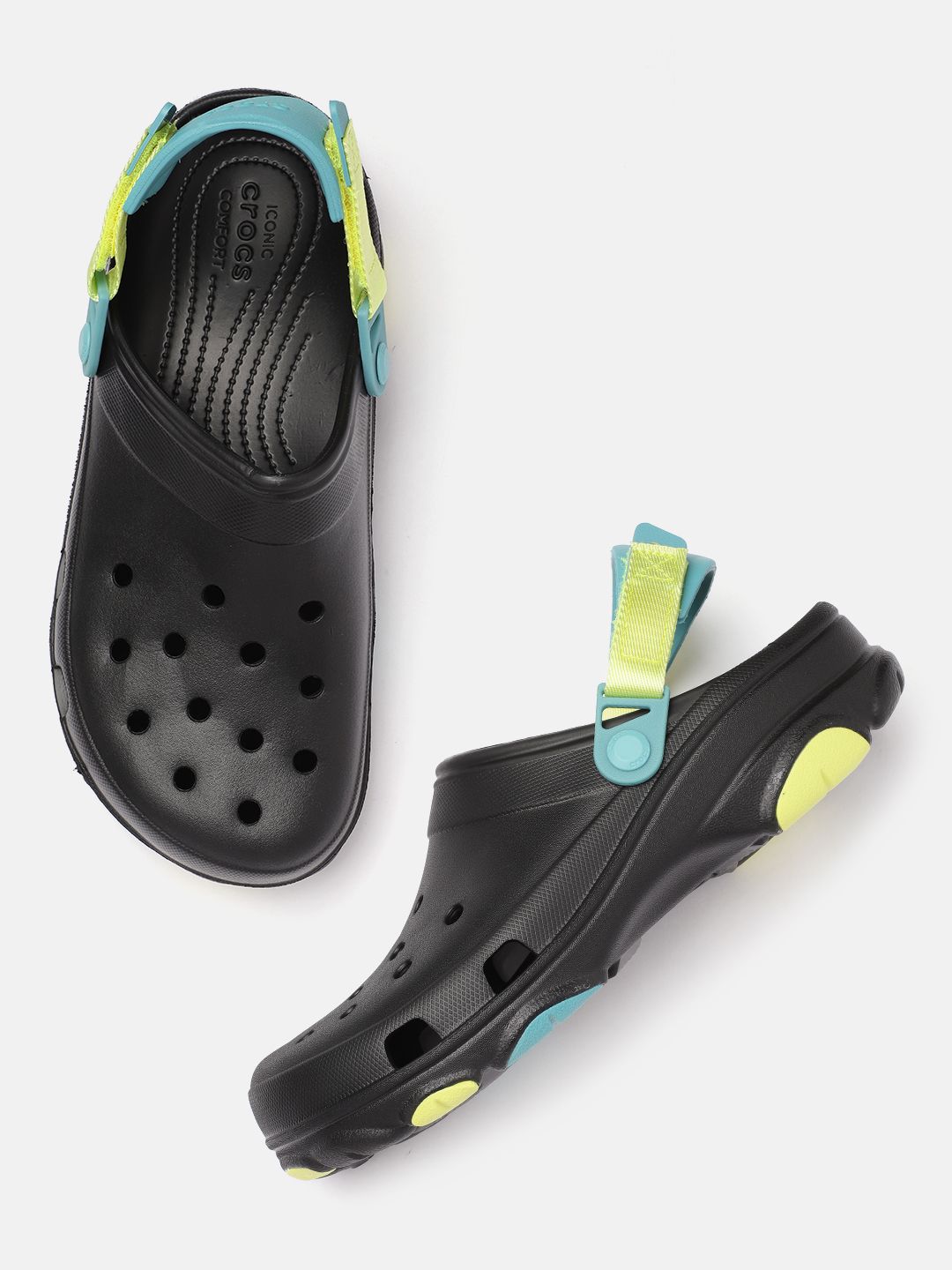 Crocs Unisex Black & Teal Croslite Clogs Price in India