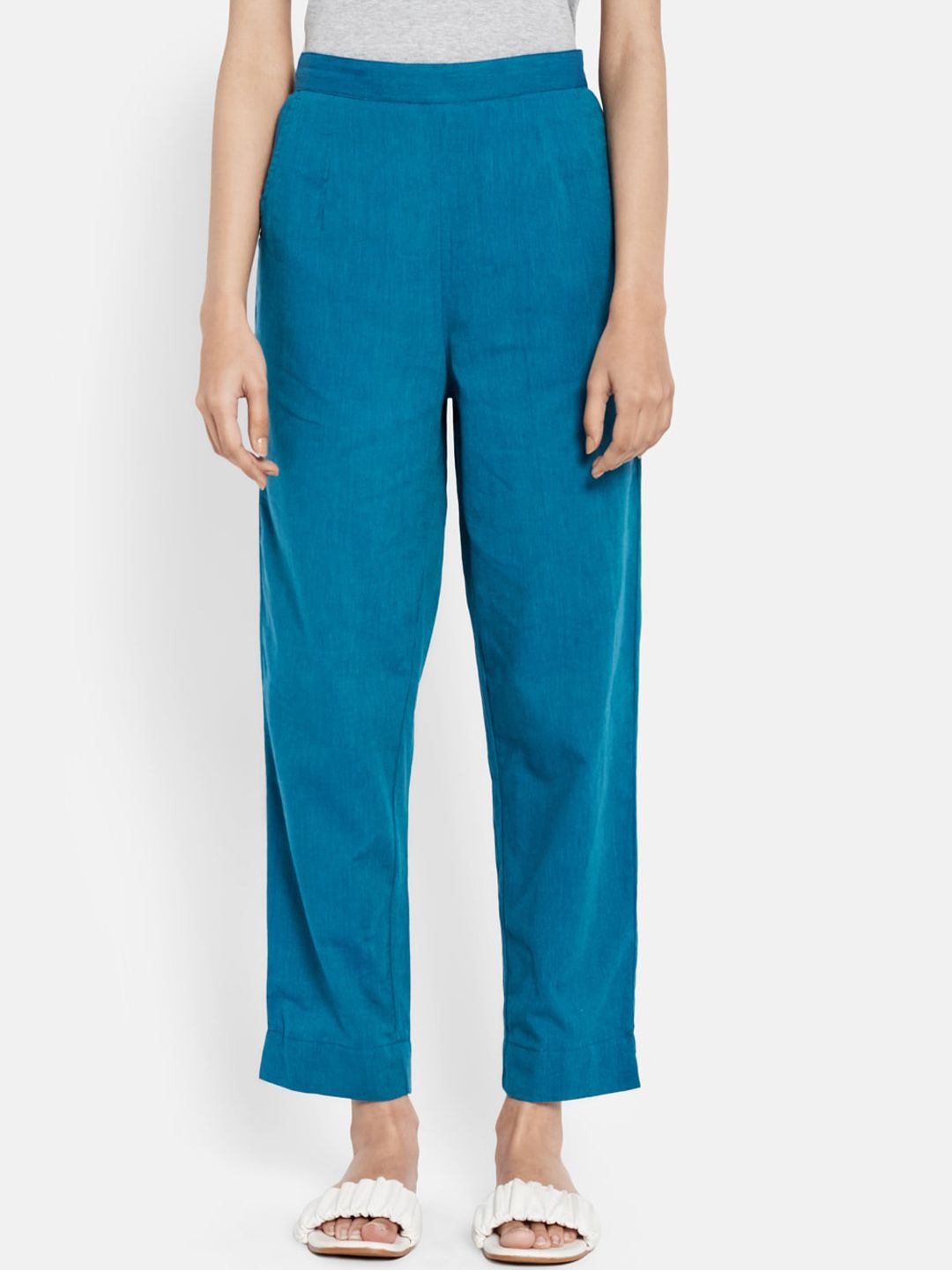 Fabindia Women Blue Casual Cotton Trousers Price in India