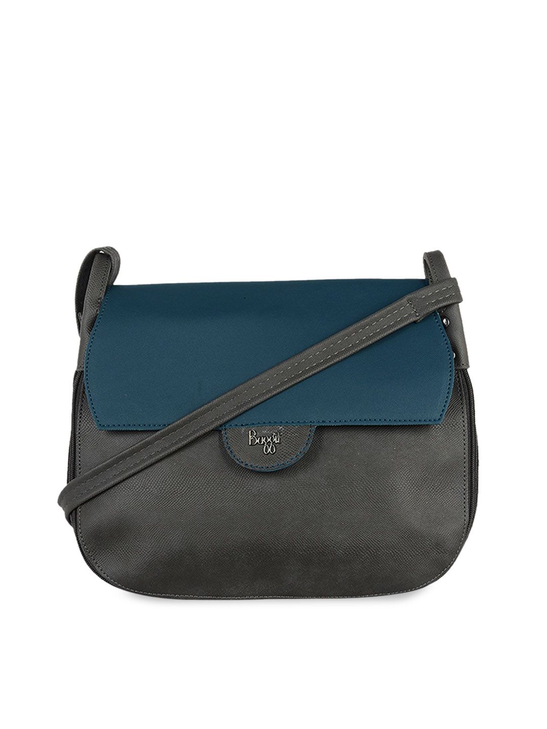 Baggit Charcoal Grey & Blue Colourblocked Structured Sling Bag Price in India