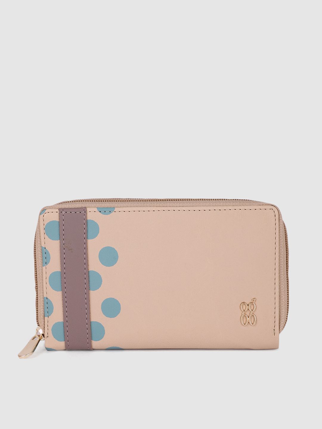 Baggit Women Dusty Pink & Blue Solid Zip Around Wallet Price in India