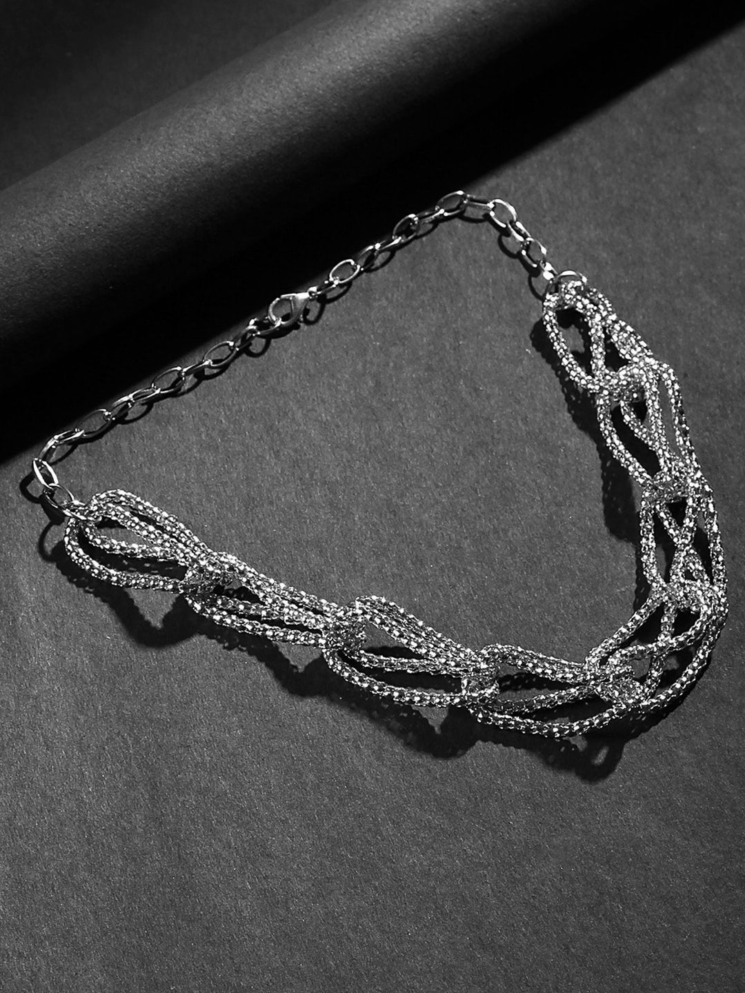 Kazo Silver-Toned Silver-Plated Interlocked Necklace Price in India