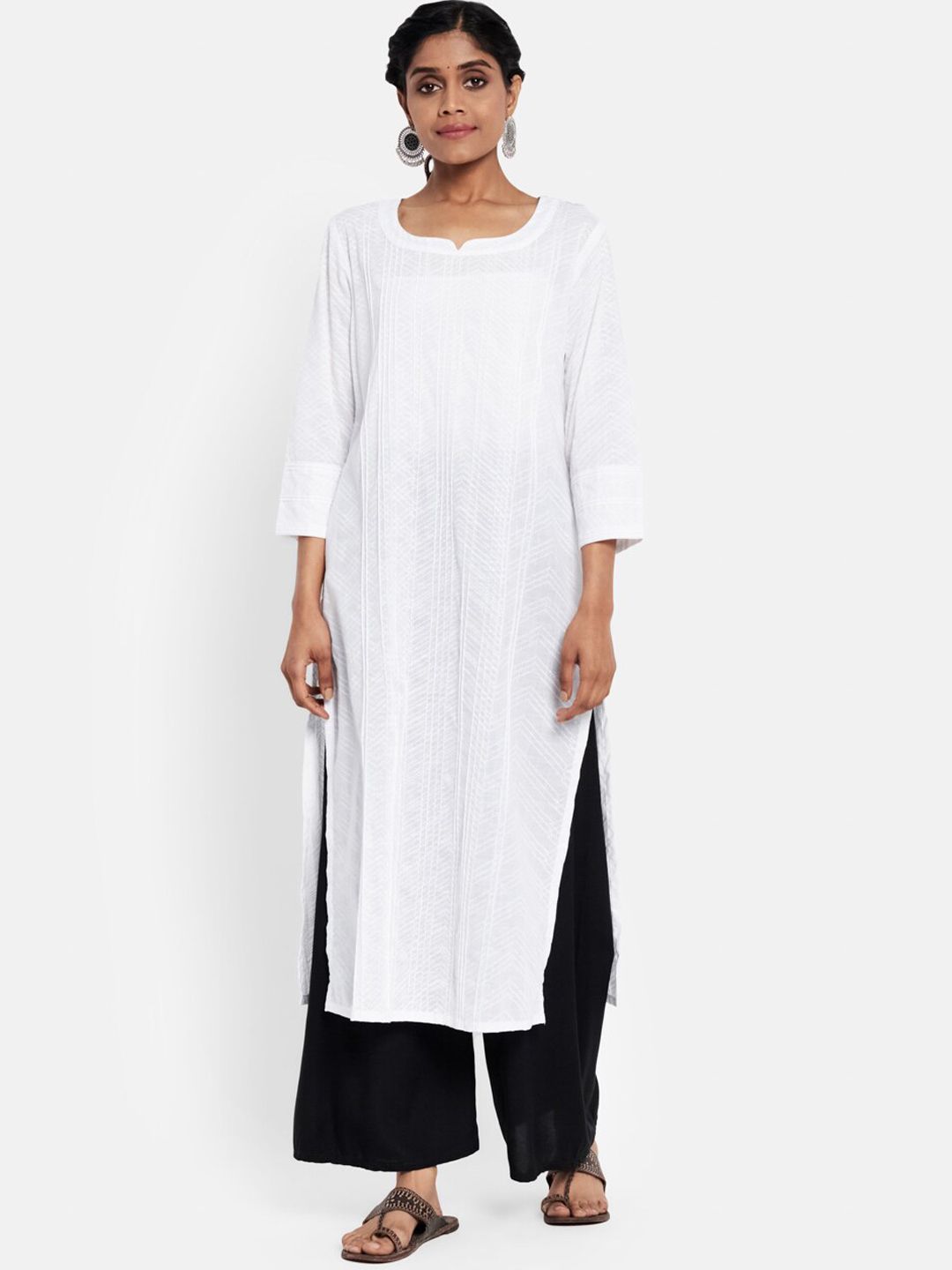 Fabindia Women White Printed Cotton Kurta Price in India