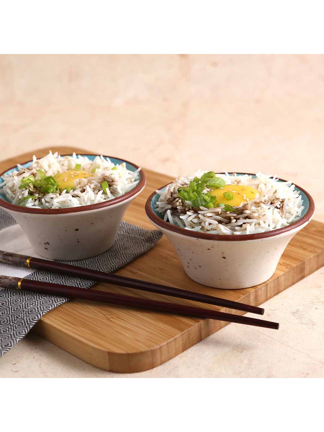 Wonderchef Blue & Beige 2 Pieces Printed Teramo Stoneware Matte Japanese Bowls 210ml Price in India