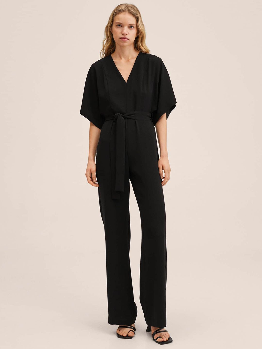 MANGO Black Basic Jumpsuit With a Belt Price in India