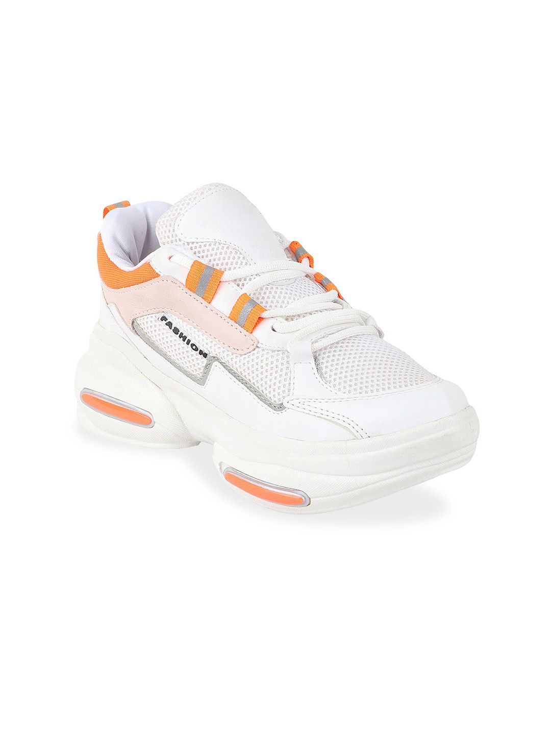 Shoetopia Women White & Orange Walking Non-Marking Shoes Price in India