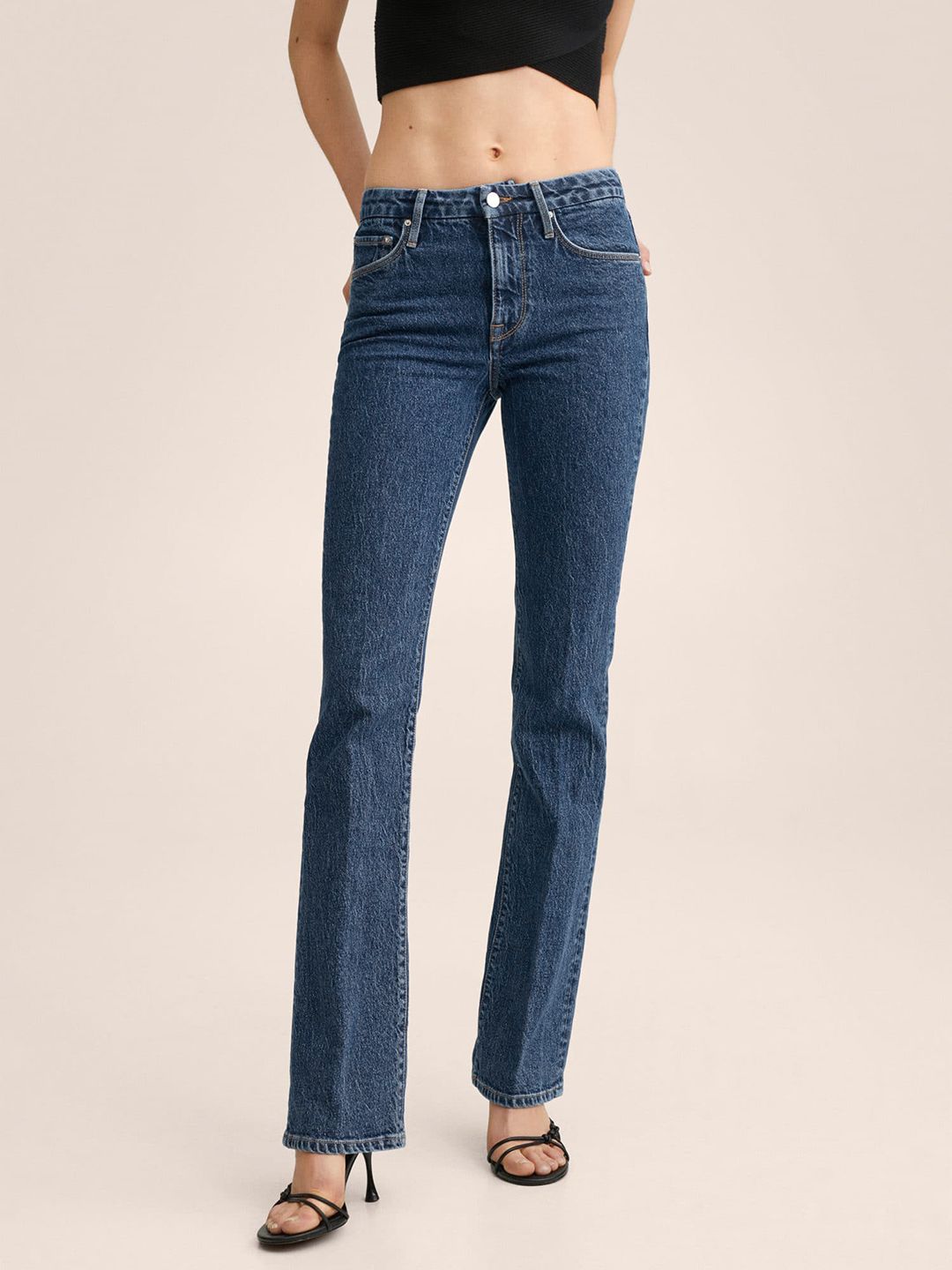 MANGO Women Blue Solid Jeans Price in India