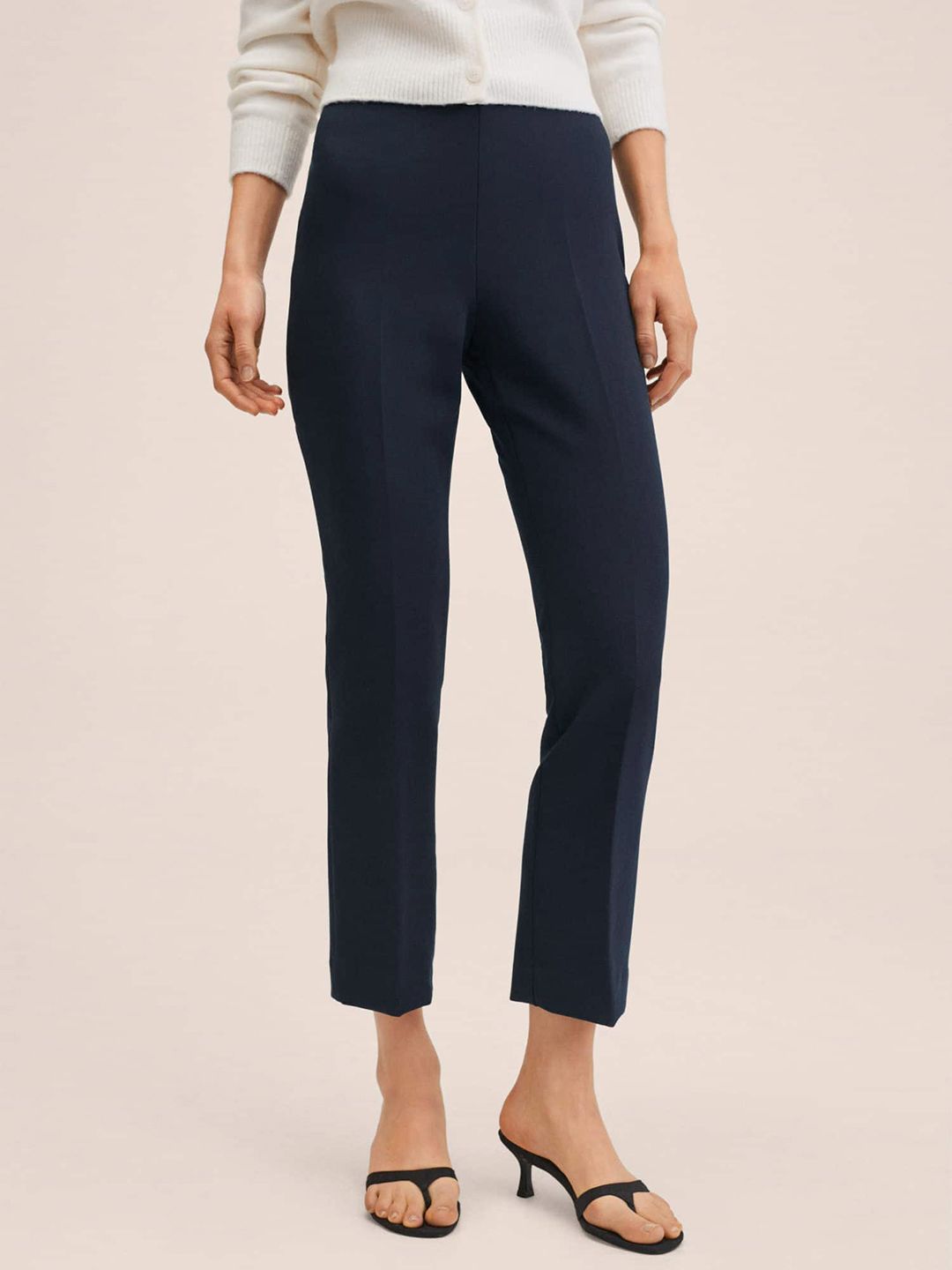 MANGO Women Navy Blue Cropped Trousers Price in India