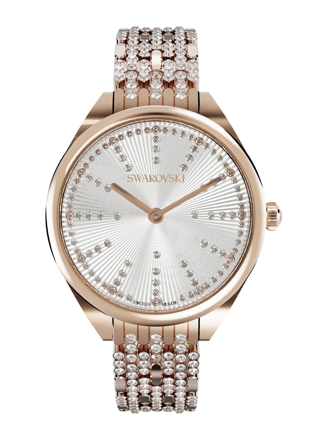 SWAROVSKI Women White Embellished Dial With Rose Gold Toned Straps Analogue Watch Price in India