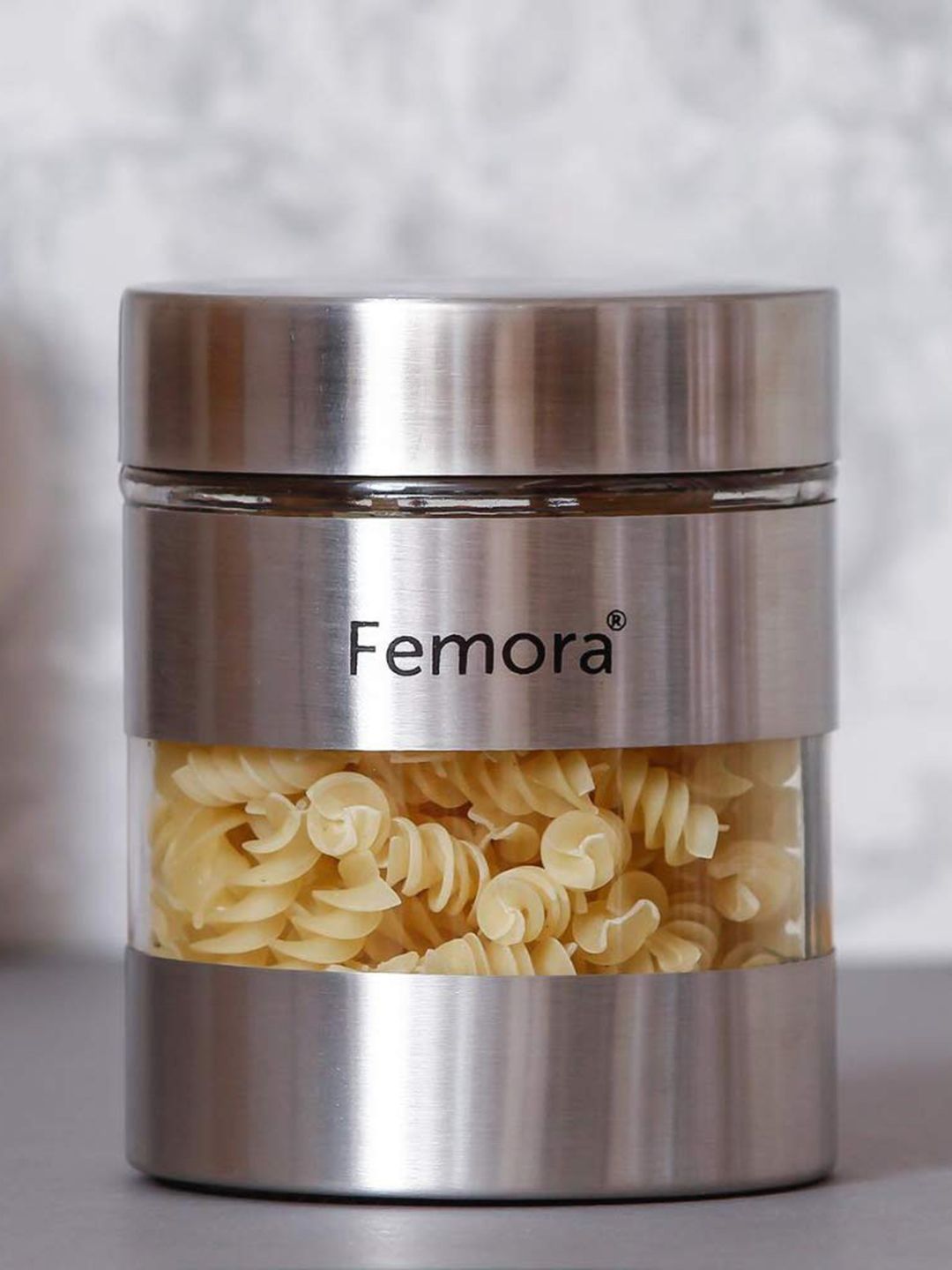 Femora Set Of 2 Transparent Metallic Clear Glass Cylinder 700ml Storage Jar Price in India