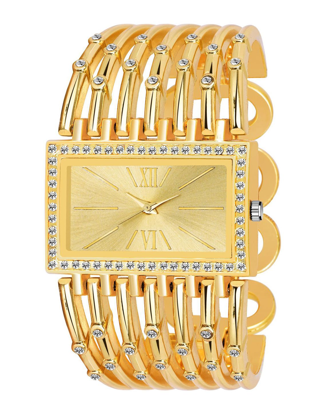 HAPPY KHAJANA Women Gold Brass Dial & Bracelet Style Straps Analogue Watch LADIES_629 Price in India