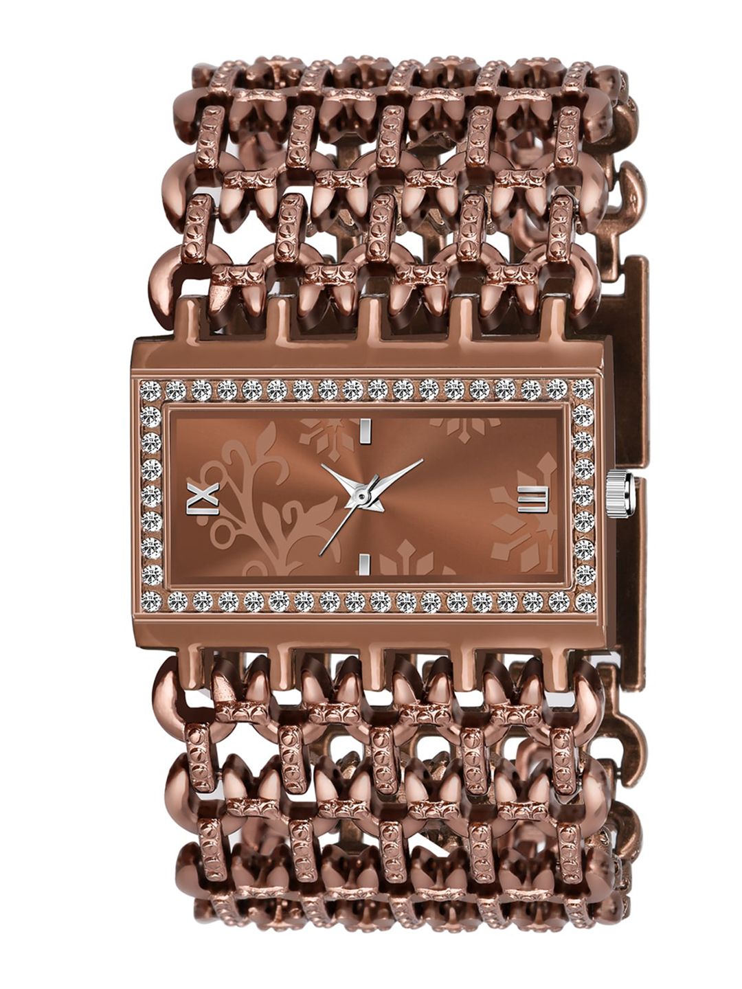 HAPPY KHAJANA Women Brown Brass Embellished Dial & Bracelet Style Straps Analogue Watch Price in India